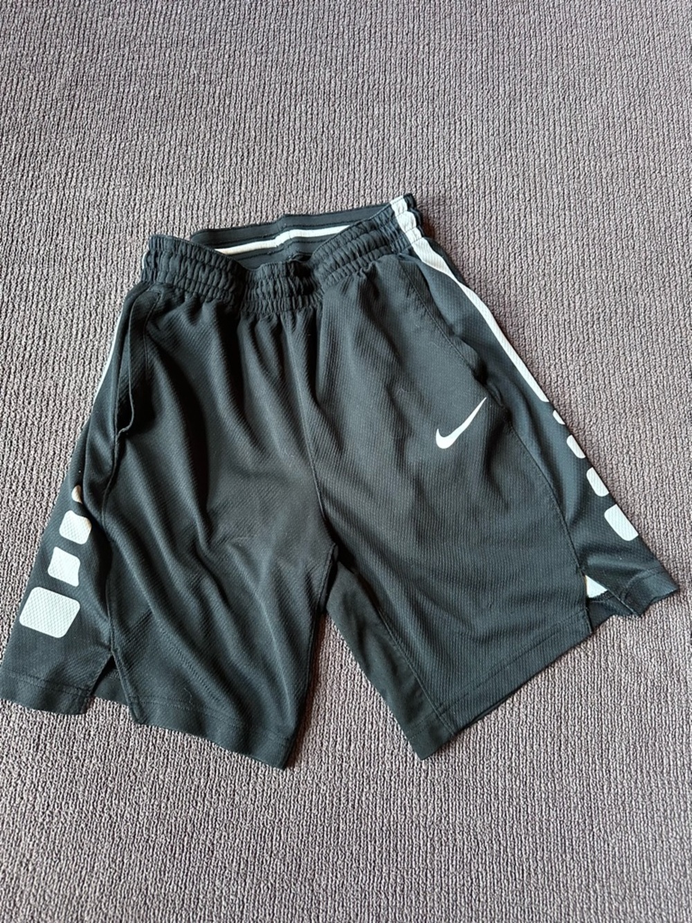 Nike Black Athletic Shorts with White Swoosh and Side Accents Size Small